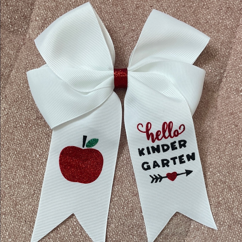 White and Red Kindergarten Bow 🍎